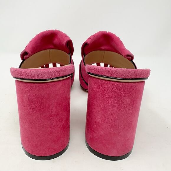 Gucci GG Marmont Pink Suede Fringe Mules Sandals - Picture 5 of 11